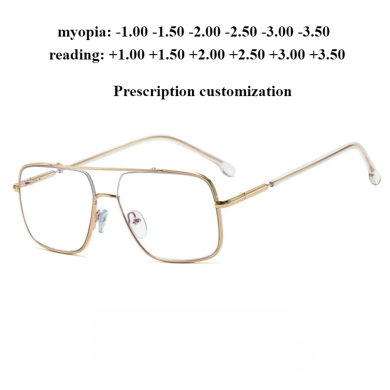 

Новые мужские очки с двойным лучом, анти-синий свет, большое лицо, металлическое зеркало для чтения, близорукость, настройка по рецепту