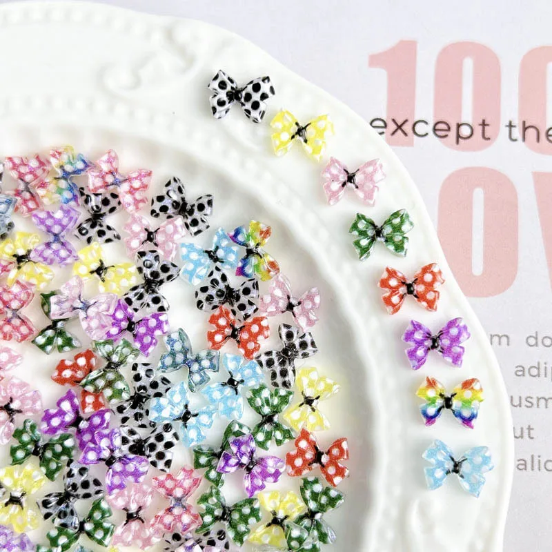 3D 레트로 도트 활 네일 아트 장식, 클래식 나비 매듭 네일 참, 수제 DIY 매니큐어 액세서리 공예, 50 개