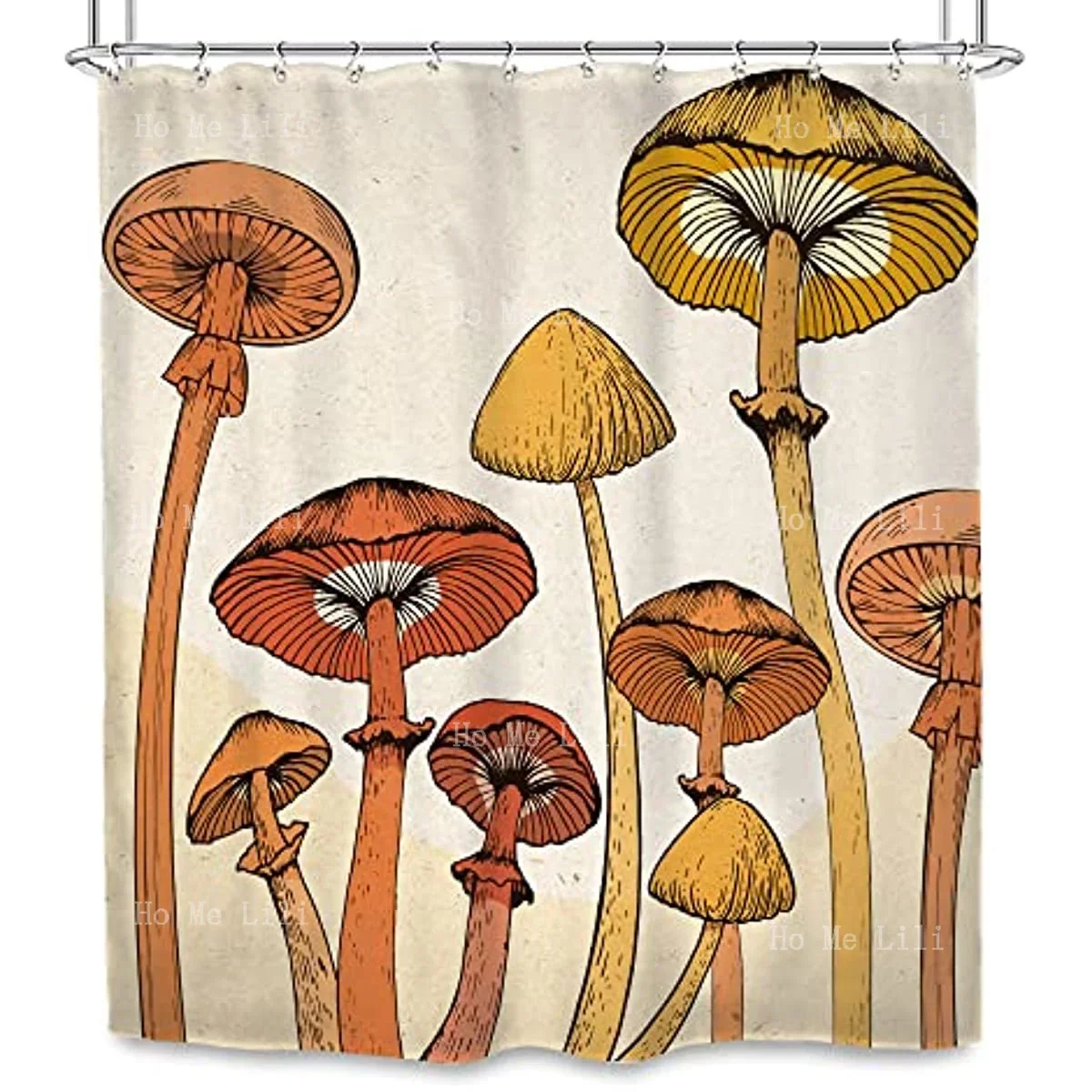 Mushrooms Retro Magic Bohemian Cute Abstract Art Wild Fungi Interesting Natural Plants Medieval Orange