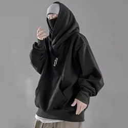 Autumn Winter Turtleneck Hoodie Solid Color Hooded Long Sleeve Oversized Hip Hop Streetwear Male Ninja Style Oversize Sweatshirt