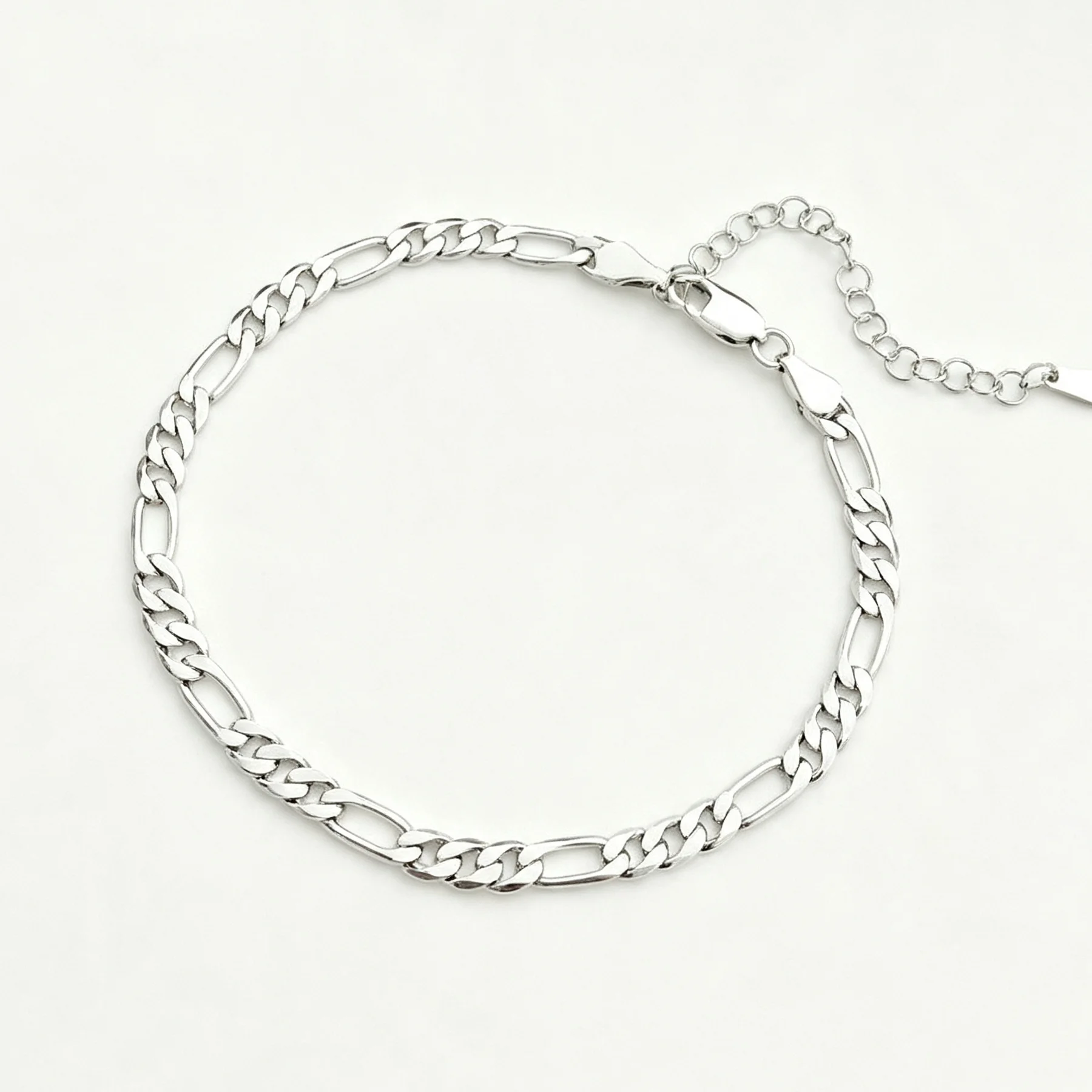925Silver Tone Figaro Chain Anklet Adjustable Extension Ankle Bracelet Fashion Jewelry For Women Daily Wear