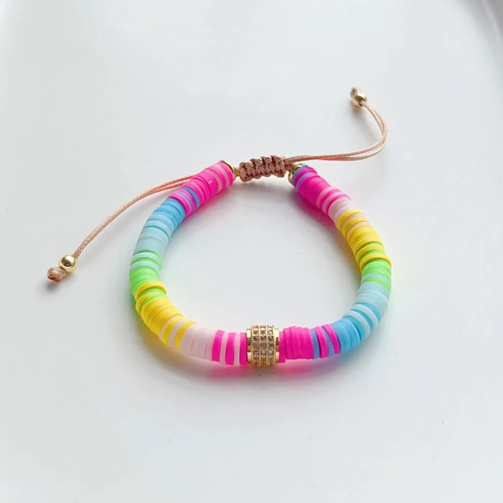 Boho Summer Rainbow Heishi Disc Bracelet Natural Pearl Bracelets for Girl Women Colorful Polymer Clay Pulseras Jewelry Wholesale