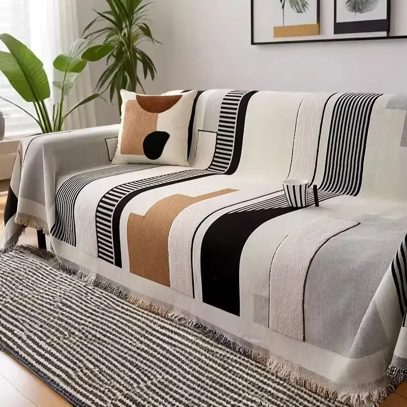 Nordic Geometric Printed Sofa Towel Cover Simple and Soft Couch Slipcover for Living Pet Room Friendly Anti Scratch Home Decor