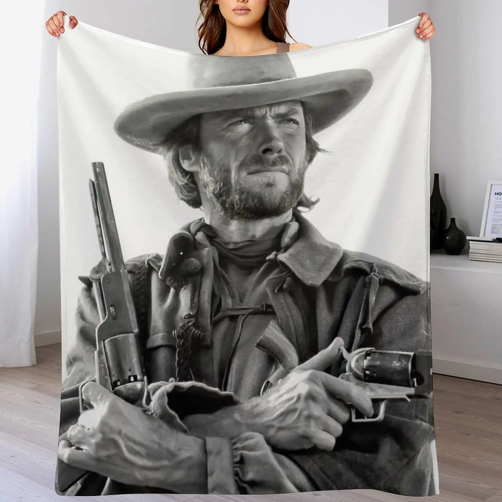 

Clint Eastwood, Black and White, Vintage Cowboy Wall art Throw Blanket Blankets For Baby Plaid Thins Hairys Blankets