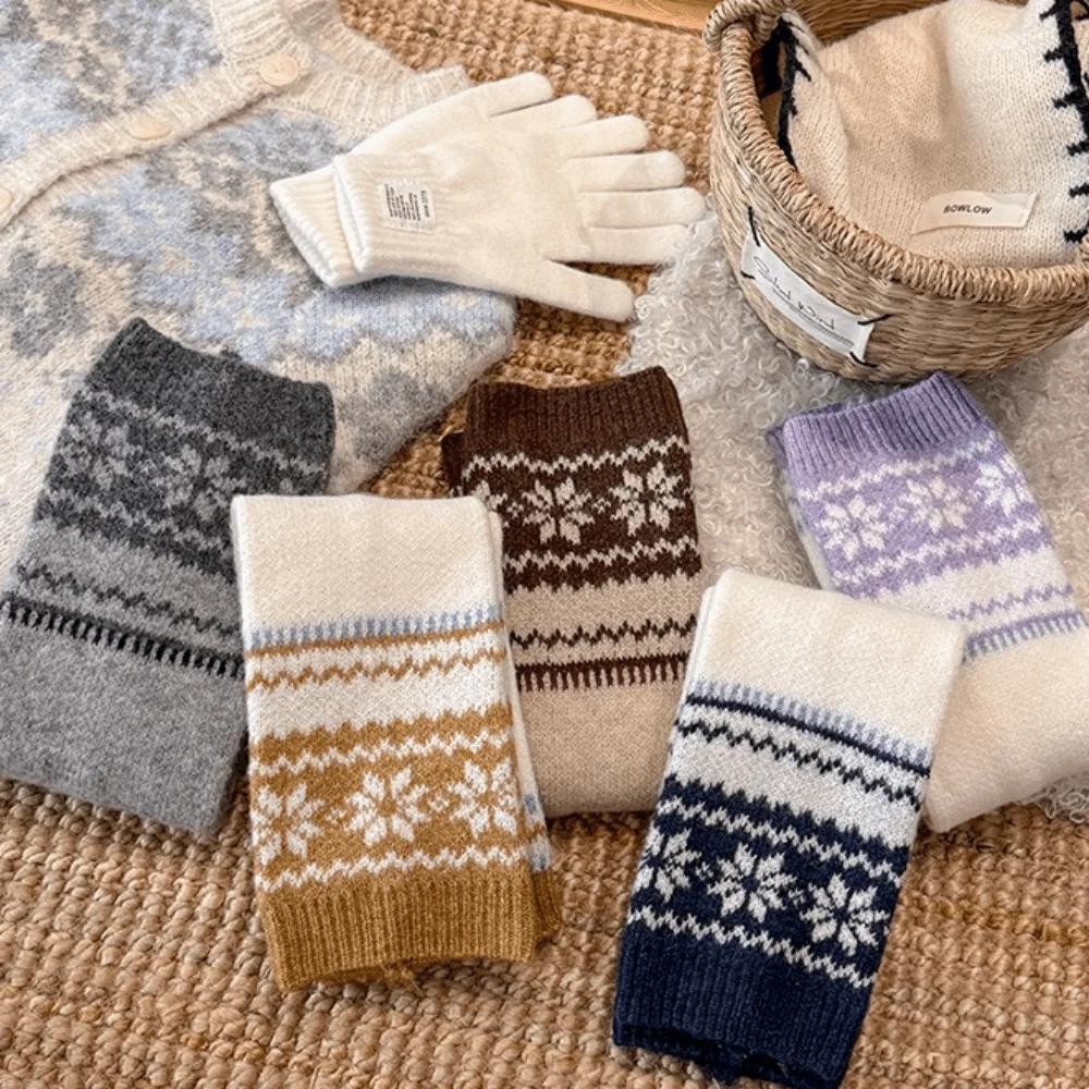 Soft Texture Fair Isle Leg Warmers Snow Pattern Wool Blend Slouch Socks Thick Knit Casual Style Knitted Sleeves Outdoor Walk