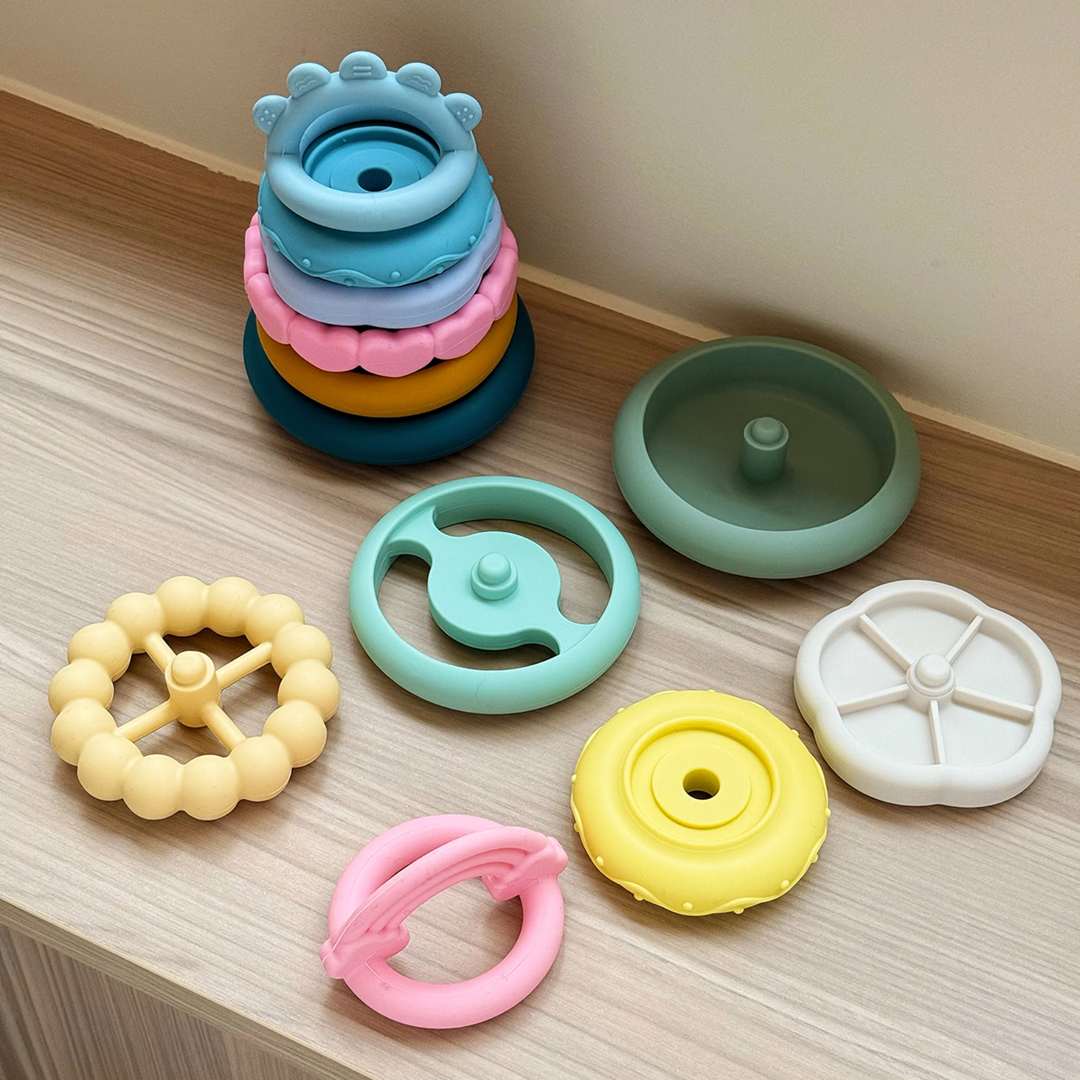 1Set Soft Building Blocks Silicone Teether Toy Stacking Blocks Baby Toys BPA Free Building Toys Montessori Toys Baby Stuff