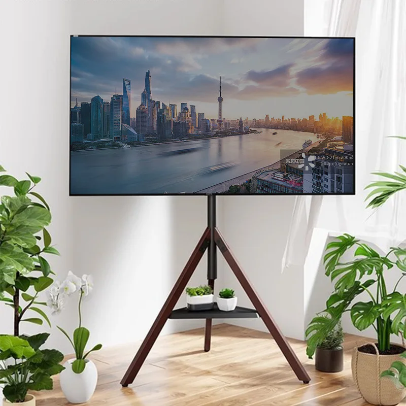 

Art TV Stand Universal Floor Standing Bracket Exhibition Hall Club Solid Wood 32-75 Inch Monitor Hanger