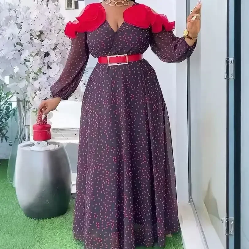 

Luxury African Polka Dot Dresses for Women Long Evening Dress Turkey Kaftan Dubai Abaya Ankara Dashiki Africa Clothing Caftan