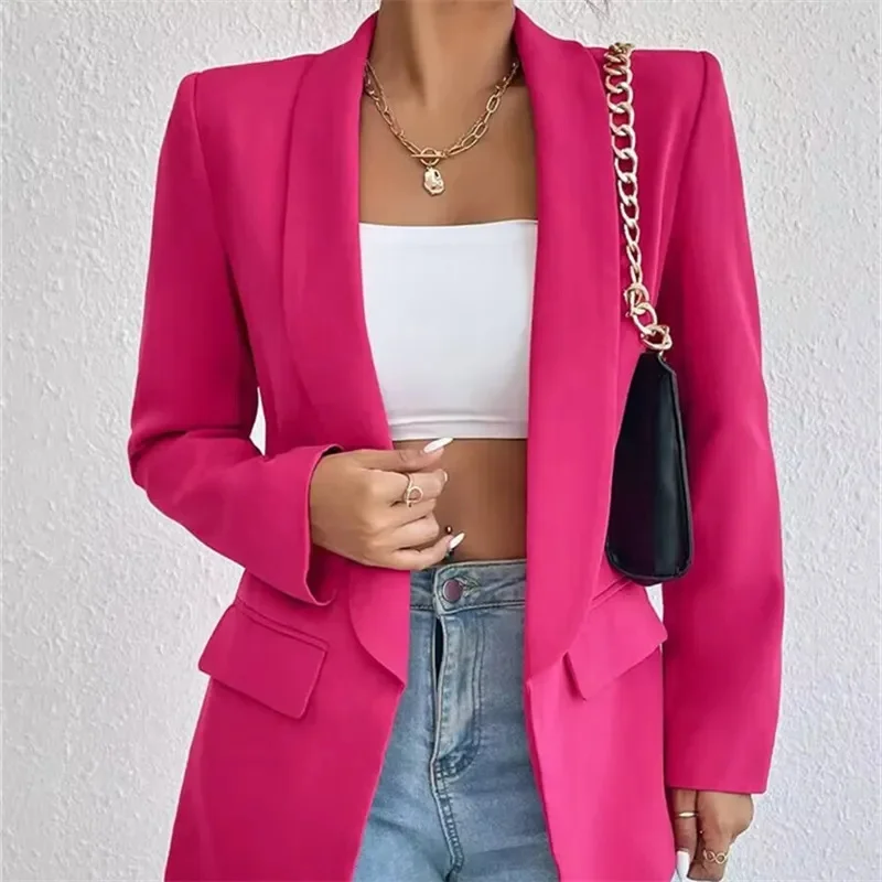 

Women's Blazer Autumn Winter Lapel Long-sleeved Pocket Slim Solid Color Suit Jacket New Office Lady Outerwears