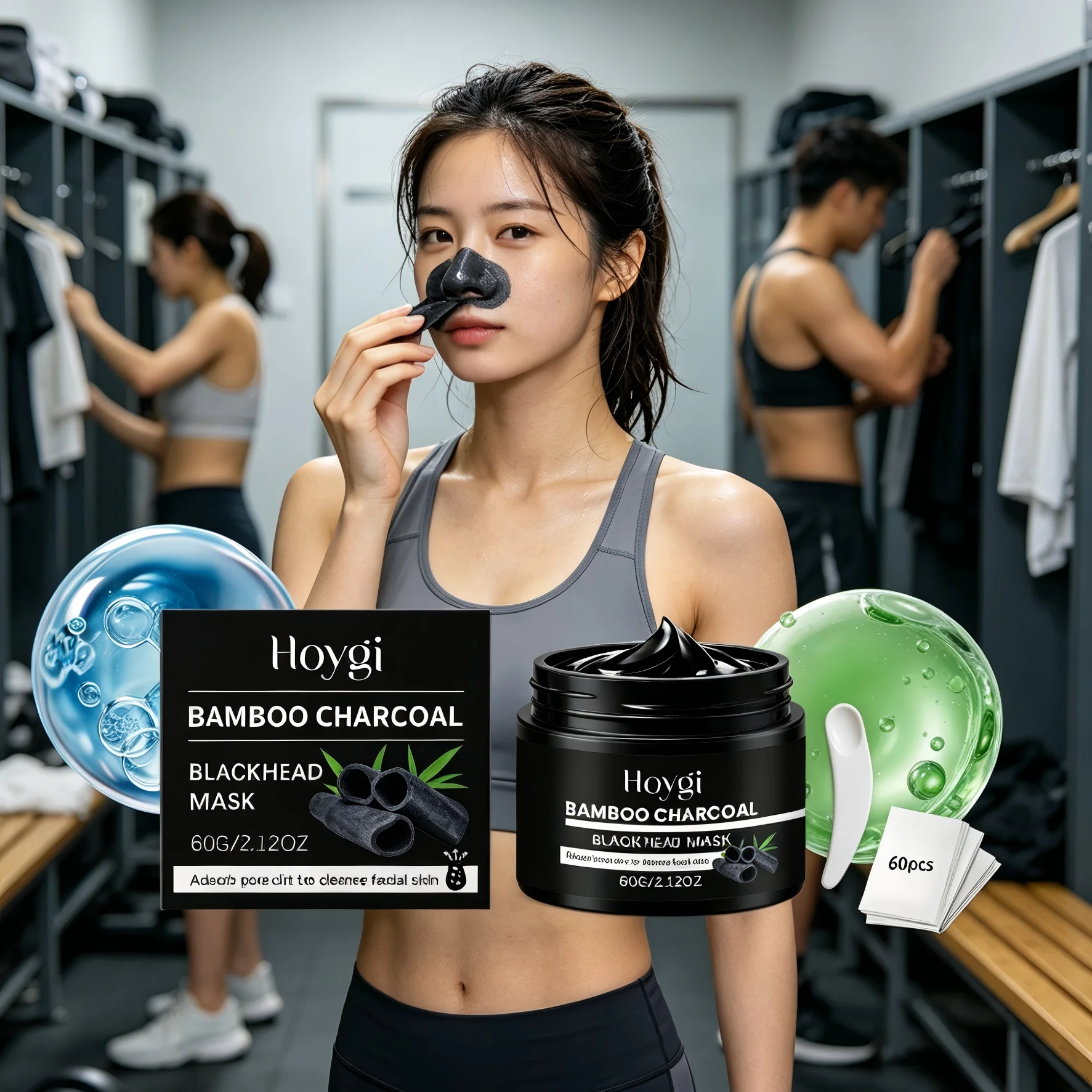 Hoygi Blackhead Remover Mask with Nose Strips Bamboo Charcoal Pore Cleaning Refresh Nicotinamide Brightening Skin Care Products