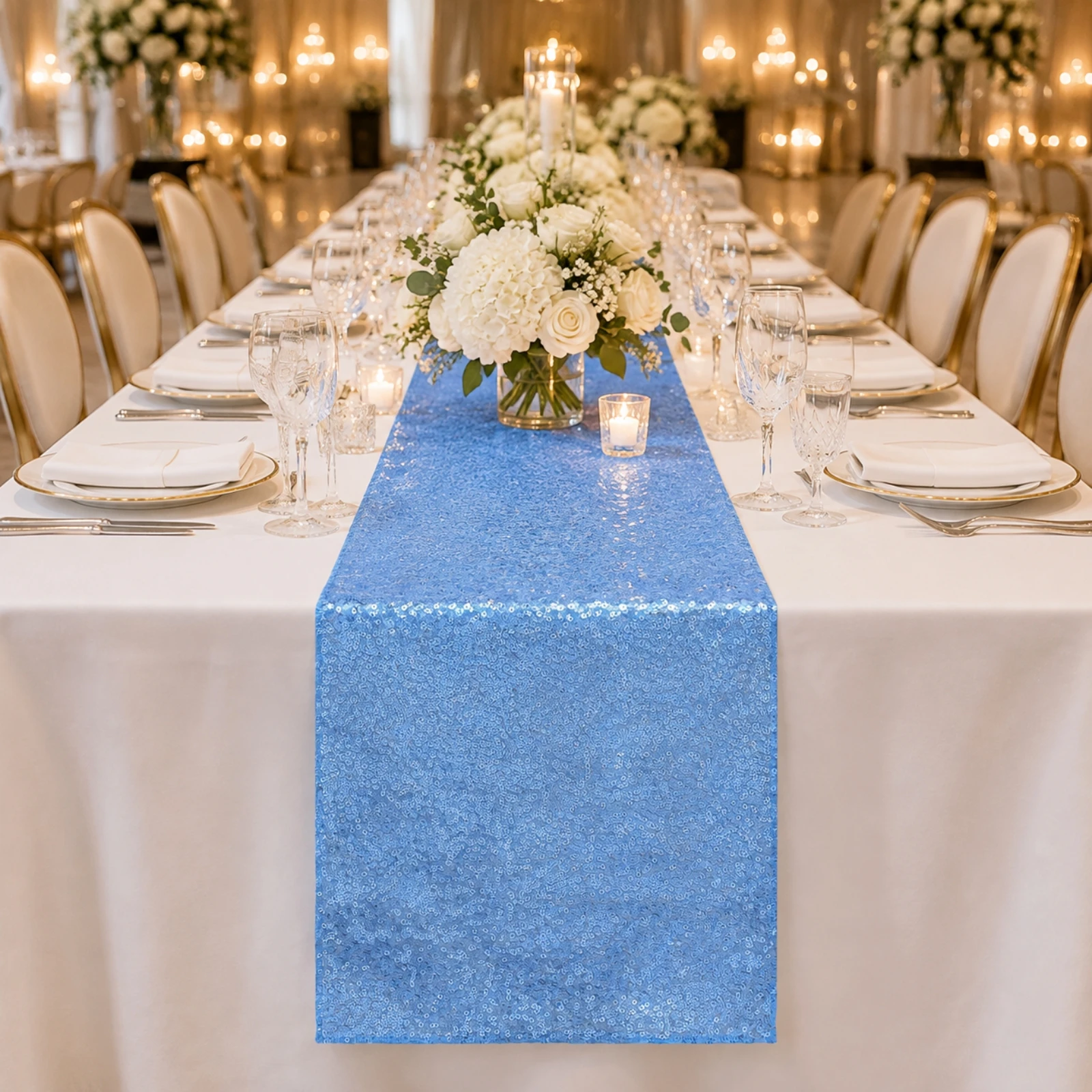 Sequined Table Runner with Full Embroidery Sparkling Sequin Table Runner Glamorous Photo-Ready for Christmas Celebrations