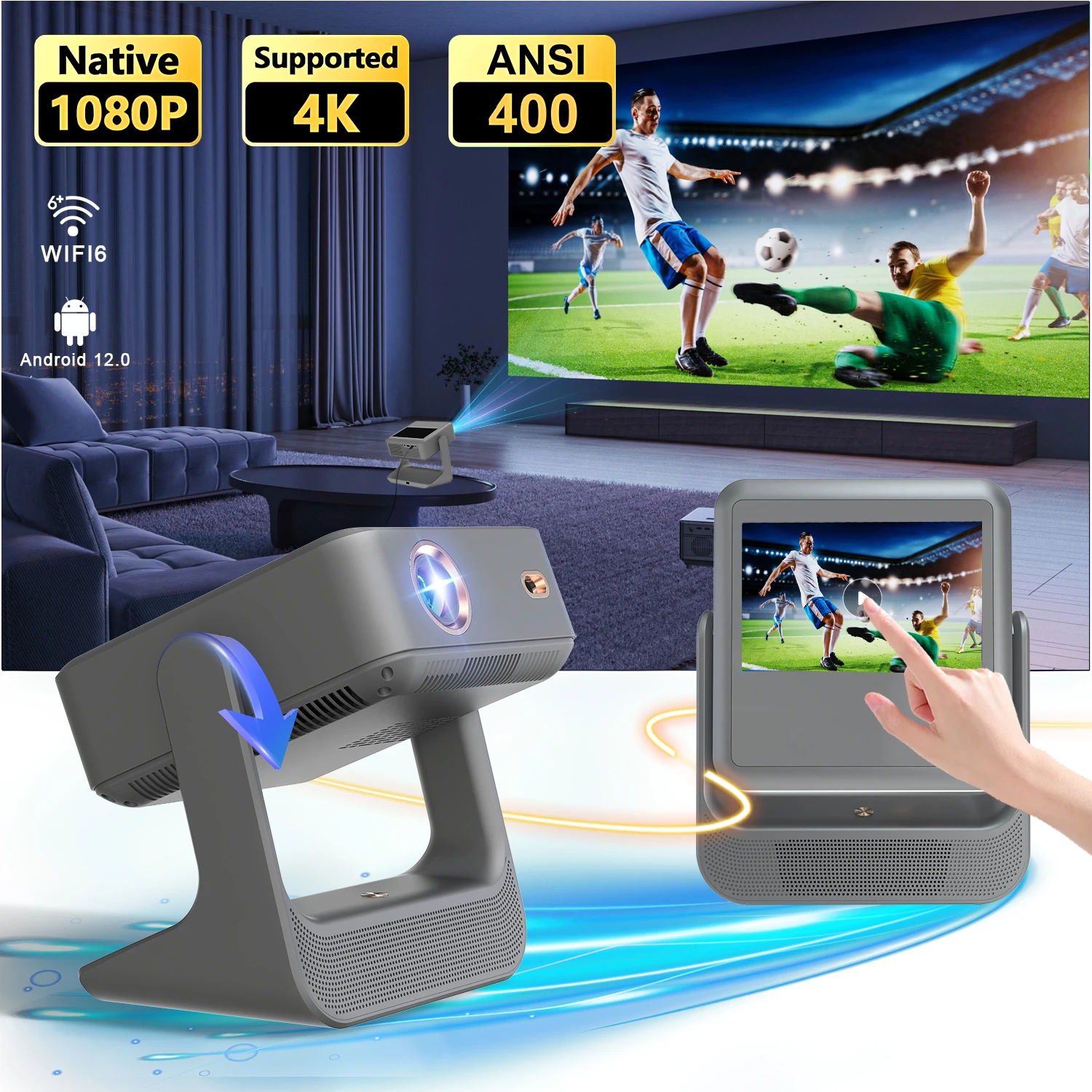 

Projector, 4K HD Smart Wireless Mini Projector, HDMI USB, Outdoor Movie Night, Home Cinema for Netflix/PS5/Singing