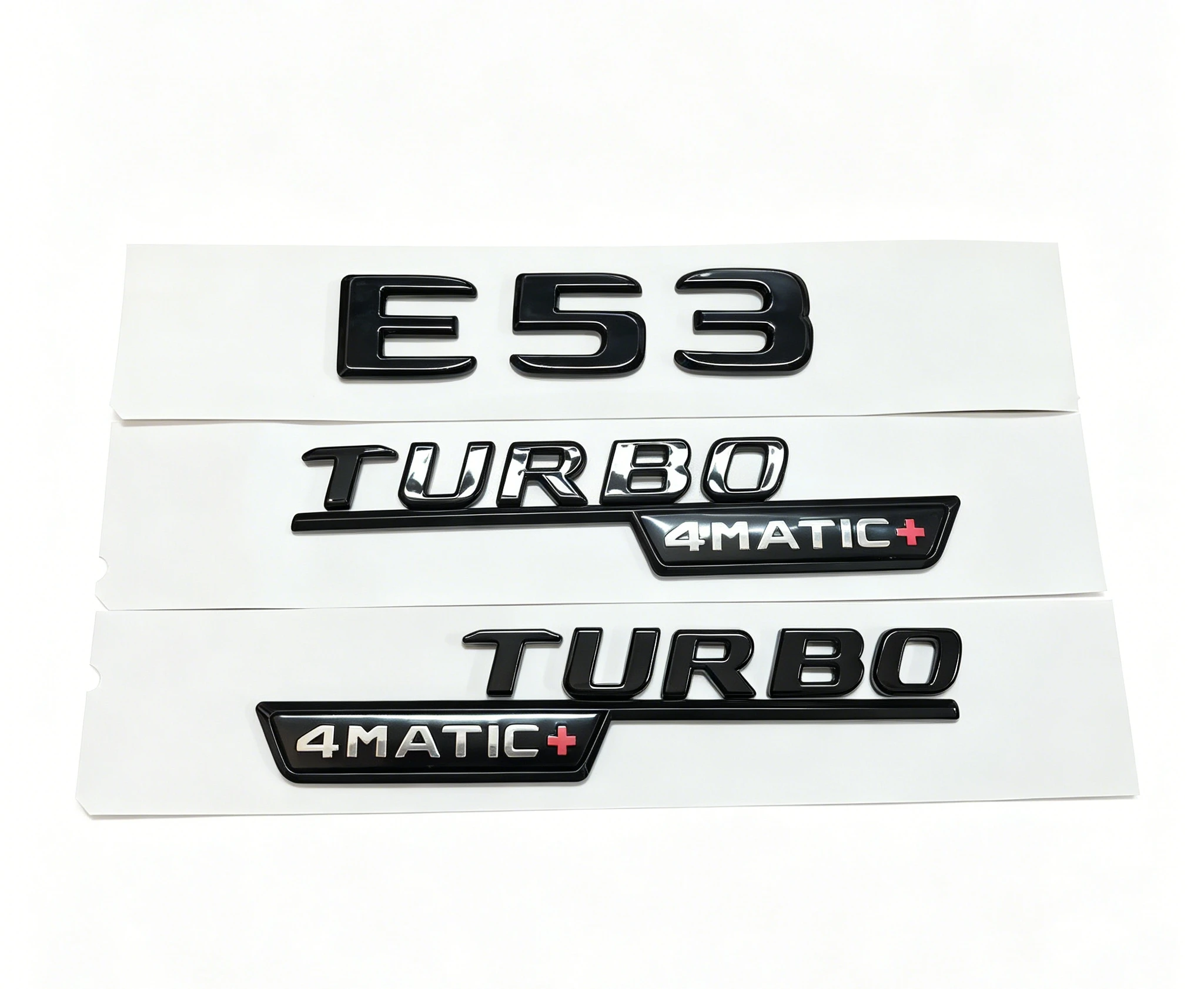 Emblème 3D ABS Noir Brillant Chrome E43 E53 TURBO 4MATIC+ - pour Autocollant de Garde-Boue et de Coffre W212/W213