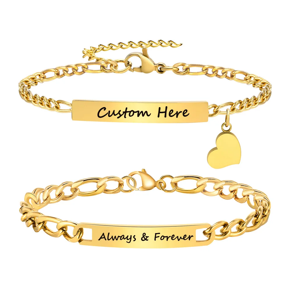 Free Personalized Custom Heart Bracelets for Women Men,Engraving Name Date ID Couple Bracelet for Lover,Valentine's Day Gift