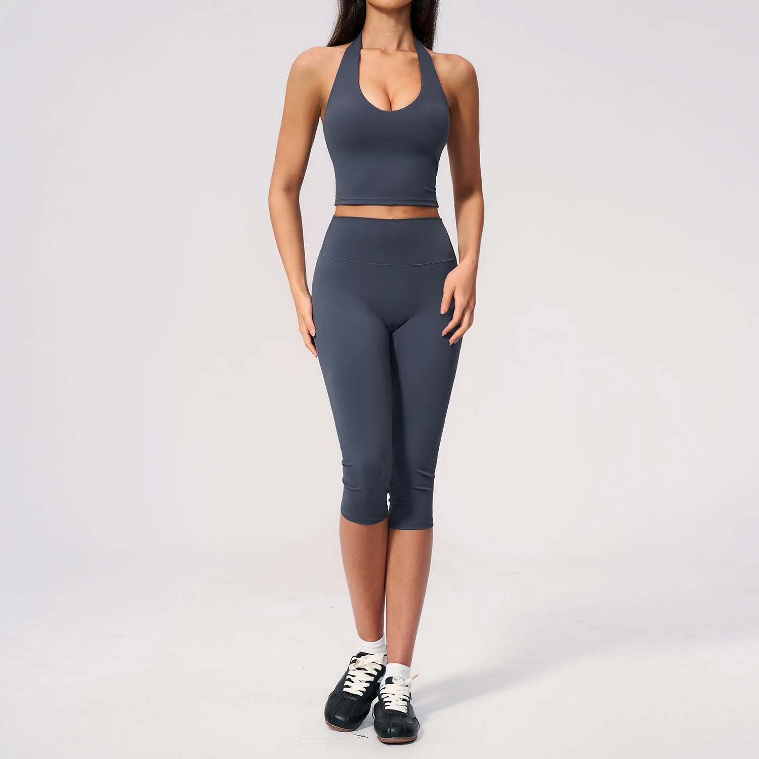 Yoga Capri Pants Set 2PCS Yoga Suit Sports Set Women Clothes Gym Set Women Tracksuit Running Workout Athletic Wear Yoga Clothing image 3