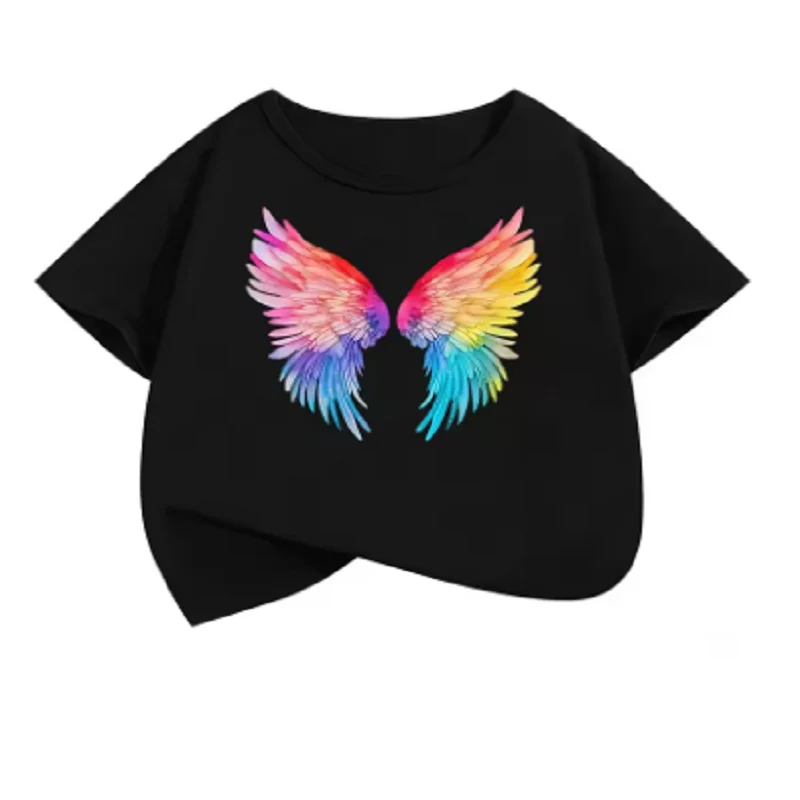 Funny Colorful Wing T Shirts Graphic Short Sleeve Kids Children's T-shirt Boys Girls New Summer Spring Casual Top Tee Shirt