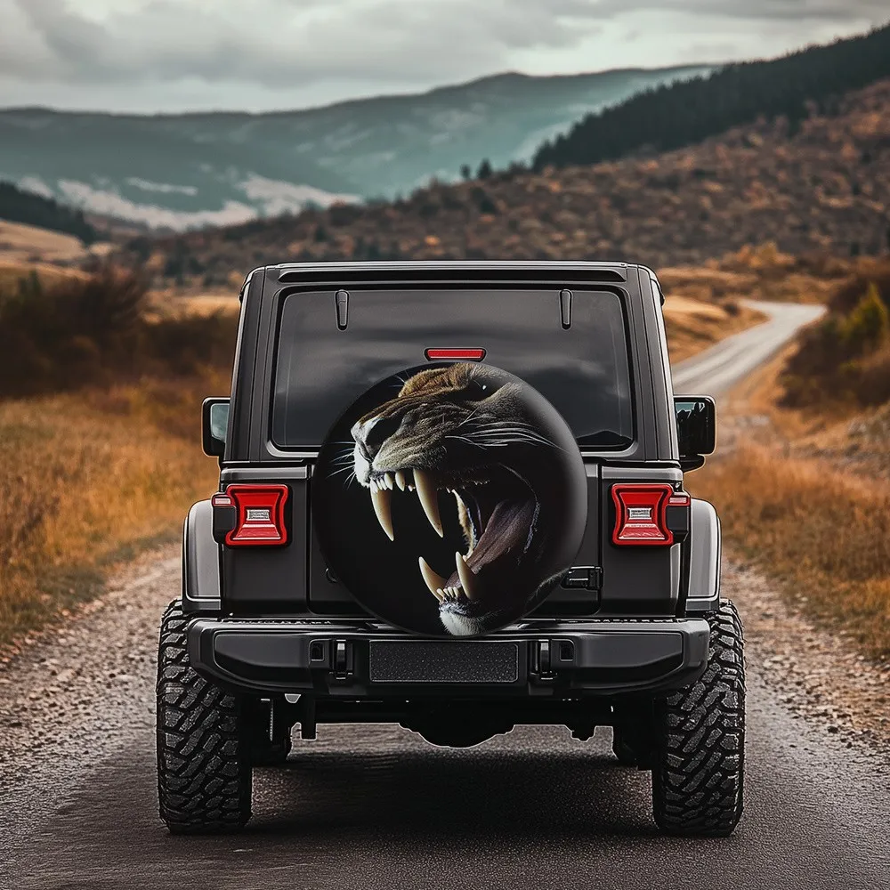 

Saber Tooth Tiger Tire Cover Realistic Beast Spare Wheel Protective Accessory for SUV Truck