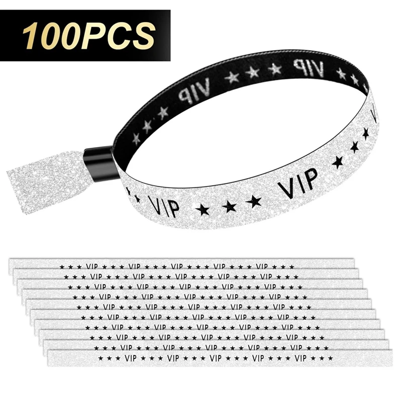 100 Pack VIP Cloth Event Wristband, Solid Color Cloth Wristbands, Color Wristbands For Activities, Parties ( Silver) Durable