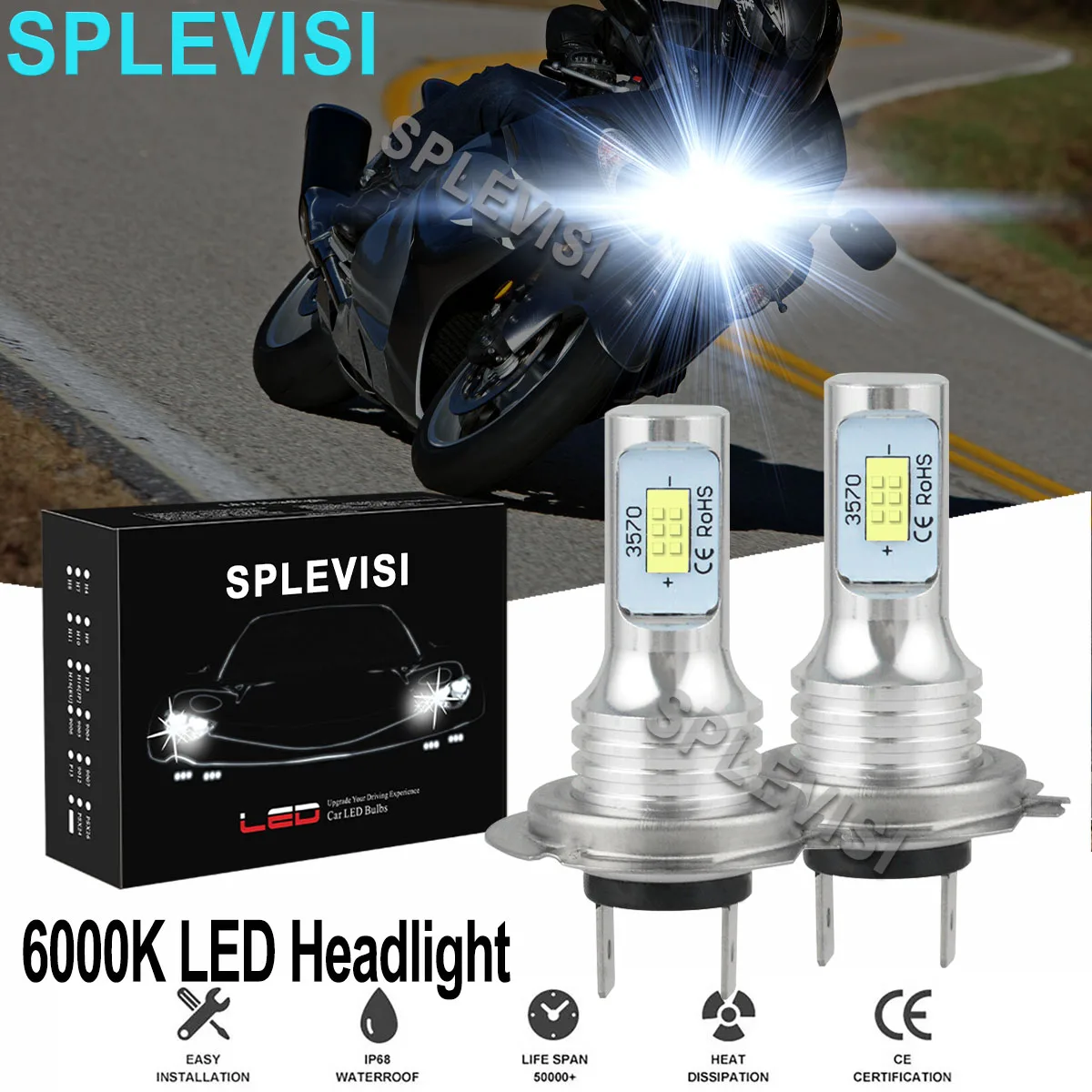 

2x70W 6000K Pure White Motorcycle LED Headlights For Suzuki GSX1300R Hayabusa 1999-2009 2010 2011 2012 2013 2014 2015 2016-2018