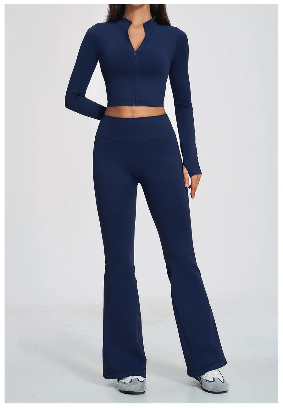 Neues 2-teiliges Yoga-Set, nahtloses Sportoutfit, Damen-Trainingsanzug, Lauf- und Workout-Kleidung, langärmelig, mit Reißverschluss, Sportbekleidung – Detail 15