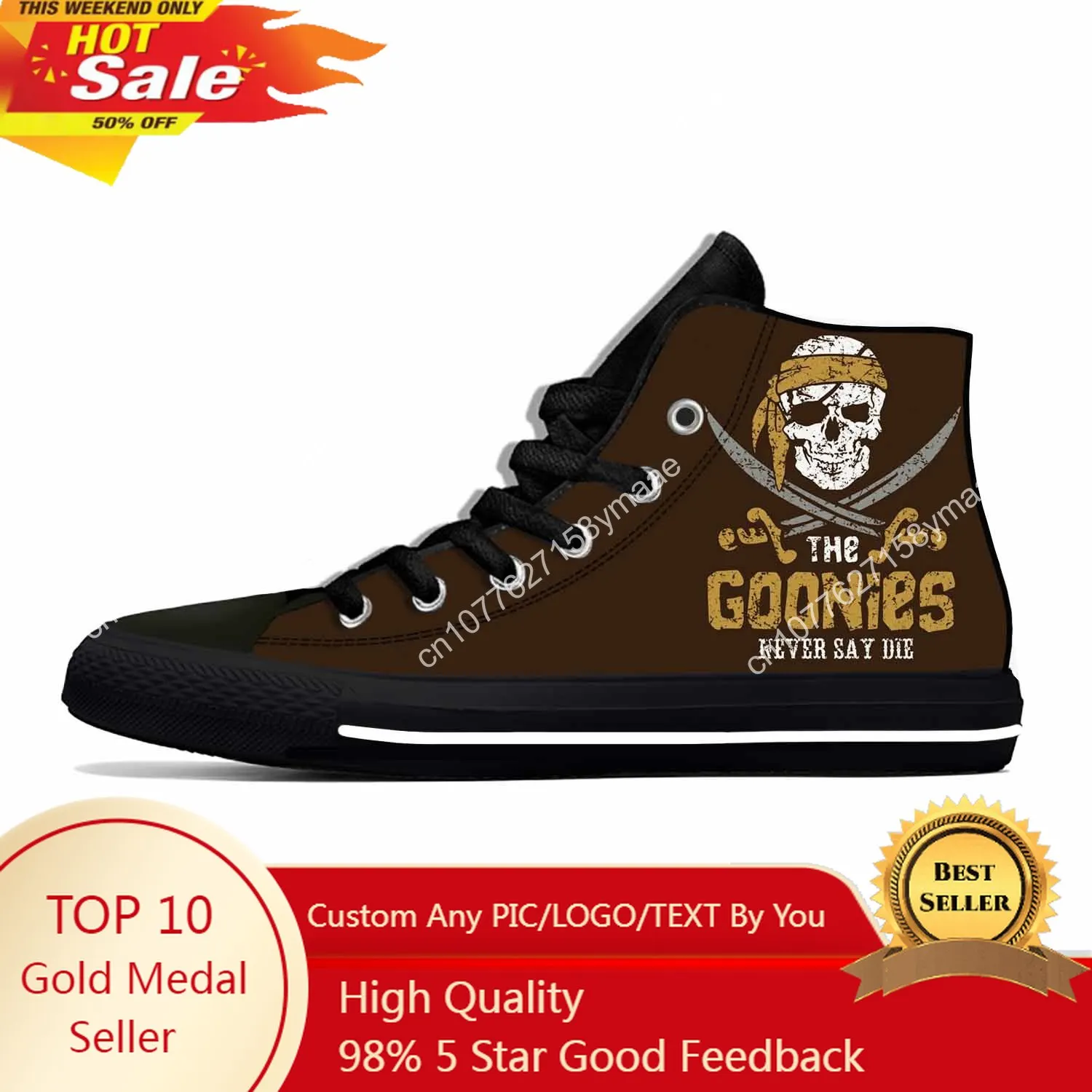 Cartoon Goonies Never Say Die Skull Pirate Rock Casual Cloth Shoes High Top Lightweight Breathable 3D Print Men Women Sneakers