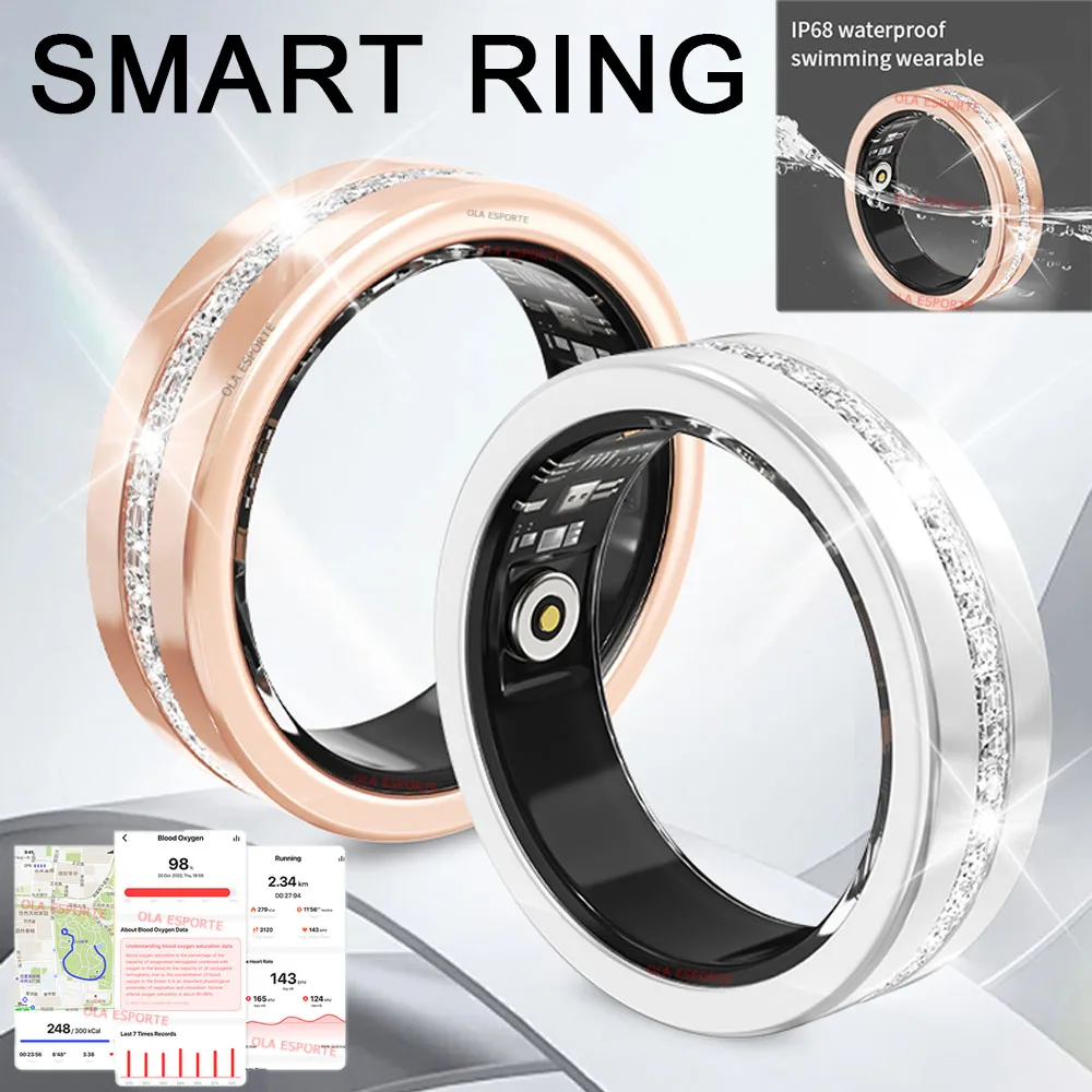 

Diamond Fashion Women Smart Ring With Box IP68 Waterproof Lady Ring Heart Rate Health Monitor Sports Pedometer Fitness Rings New