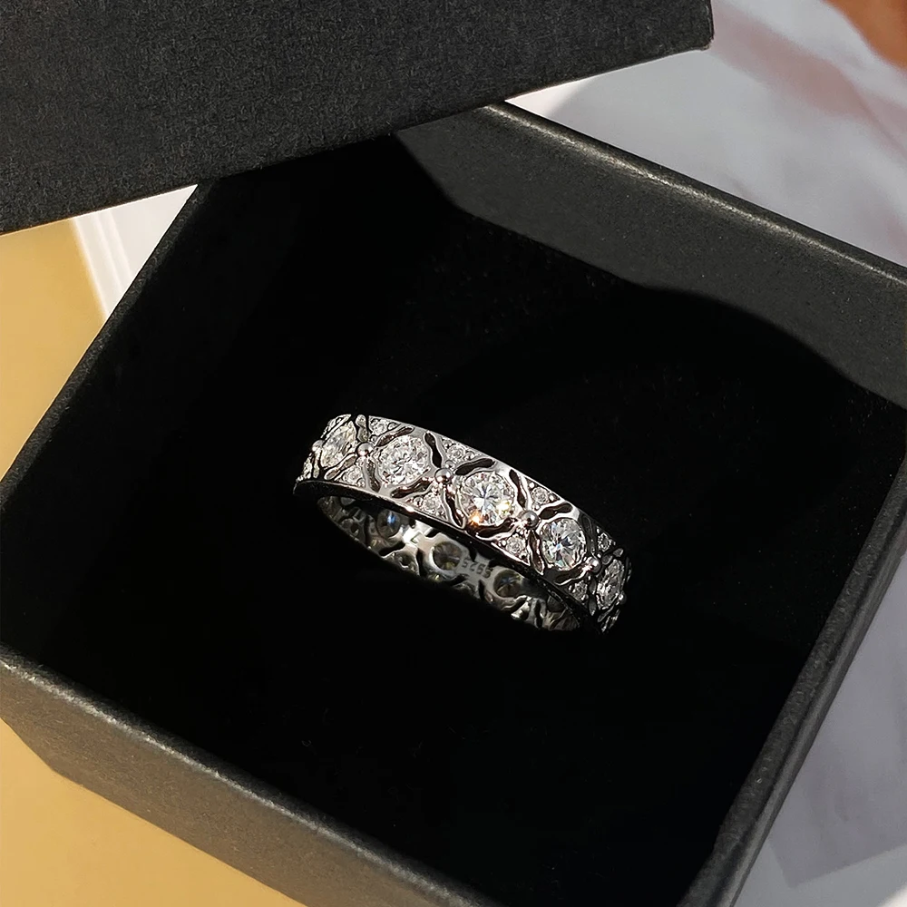 FEOBUR 1.32cttw D اللون جميع خواتم مويسانيتي للنساء 100% S925 فضة واسعة الخلود الزفاف الفرقة الحد الأدنى مجوهرات