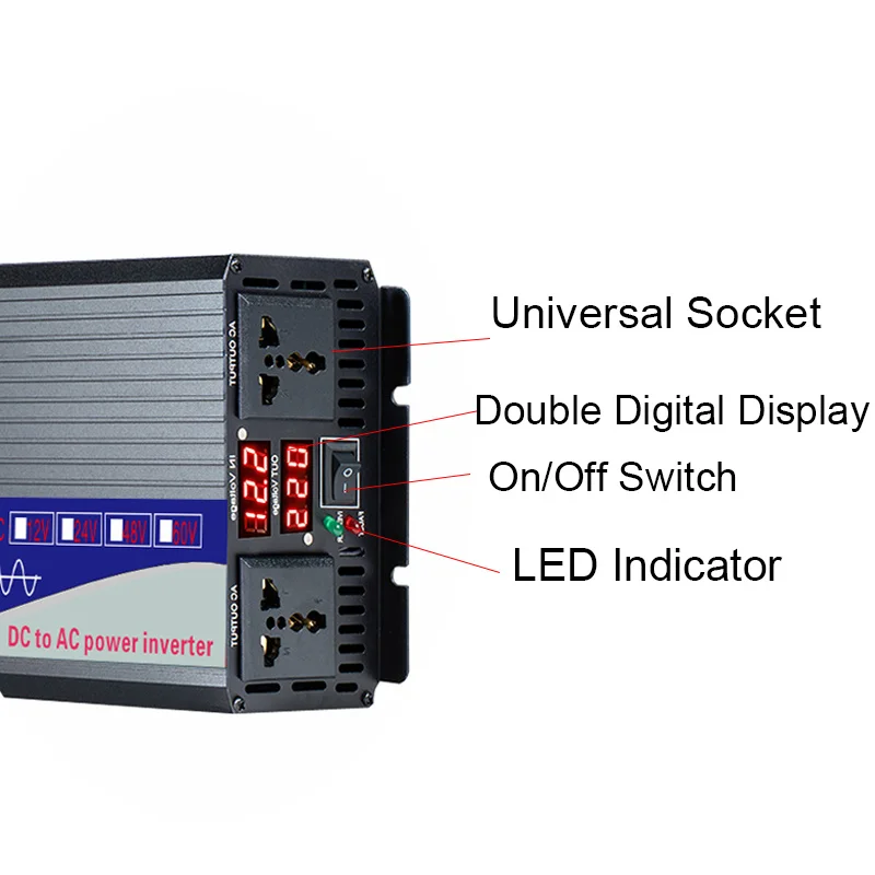 3000/4000/5000W Pure Sine Wave DC 12V 24V 48V 60V to AC 220V Power Convert Double Socket Converter Solar Car Inverter