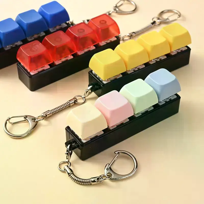 4 Keys Button Keycap Stress Relief Adult Fidget Toy Keychain 4 Keys Keyboard Fidget Gadgets Toys DIY Keyboard Keychain Toys