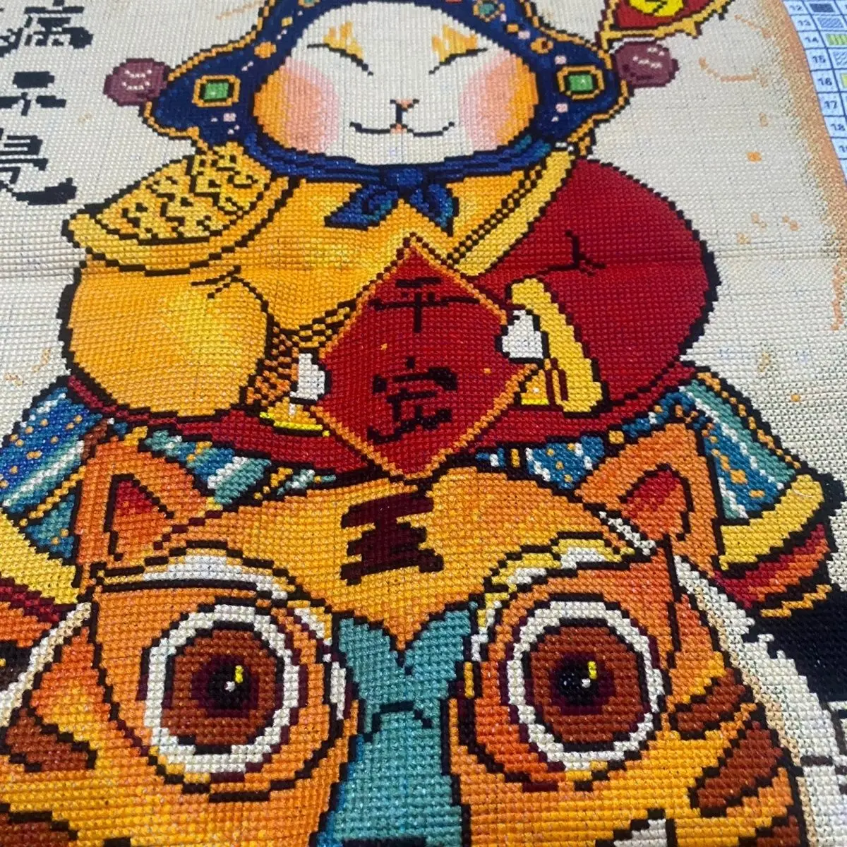 (Finished product) Pure handmade cross stitch finished product: Qihu Tuye vertical plate full embroidered entrance 56 * 81cm