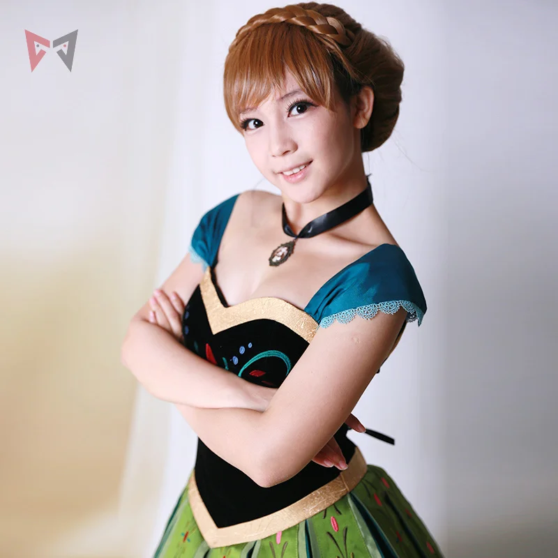 Athemis Movie Ice Anna Cosplay Dress Princess Coronation Cosplay Costume Custom Made Size Suit Necklace For Halloween Game