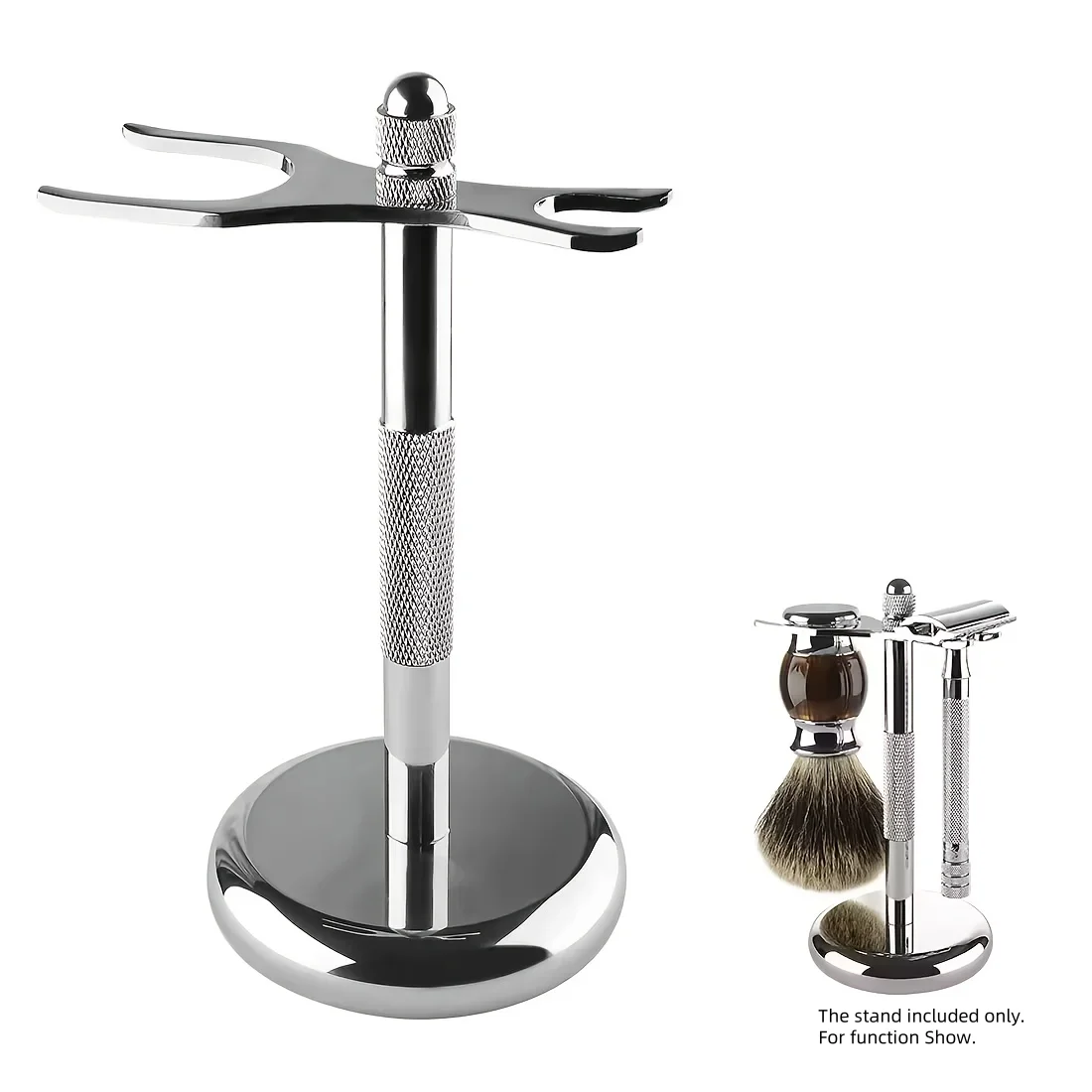 Stand for safety Razor and Brush with Extra Wide Openings Deluxe Chrome Bathroom Latest Shaving Stand for Luxury Gifts