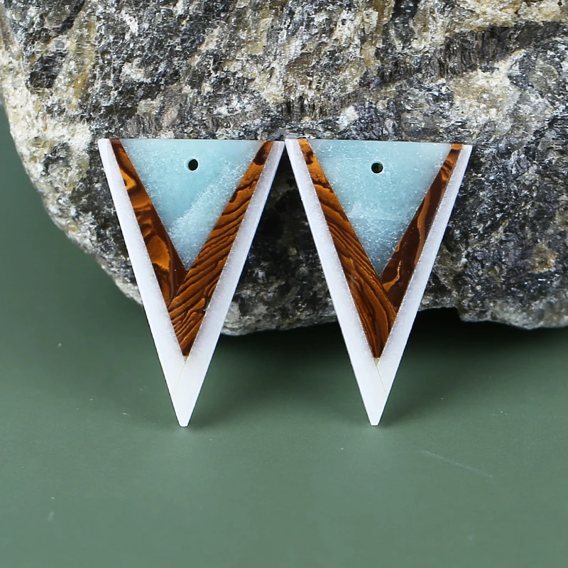 Jewelry DIY Marking accessories Triangle Amazonite White Jade Boulder Opal Intarsia Gemstone beaded earrings 30x20x4mm-5.6g