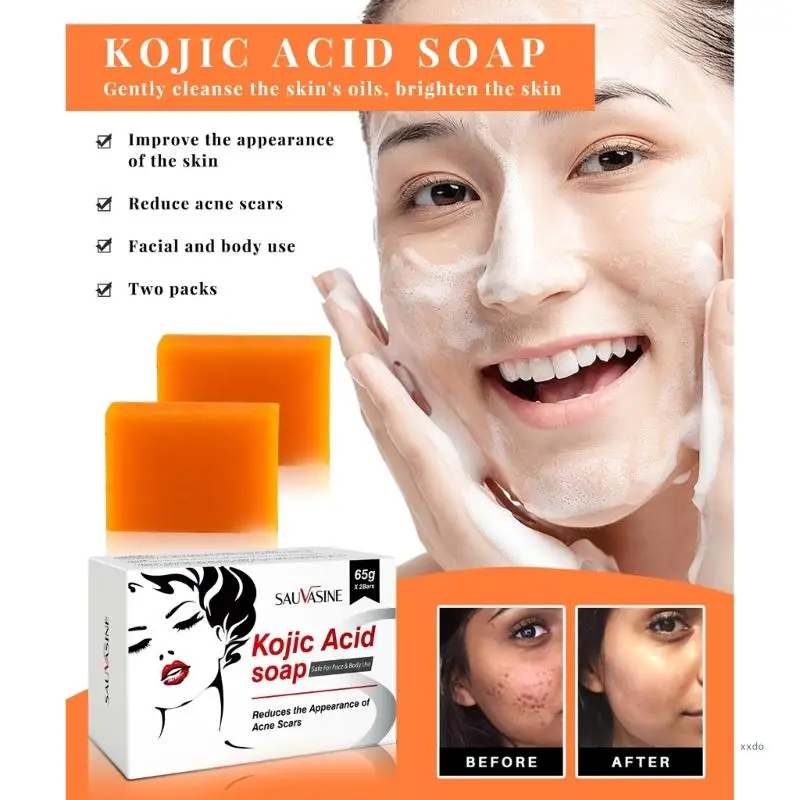 2Pcs Kojic Acid Soap with Vitamin C Hyaluronic Acid Coconut Oil Deep Cleansing Gentle Soap for Face Body Oil Control