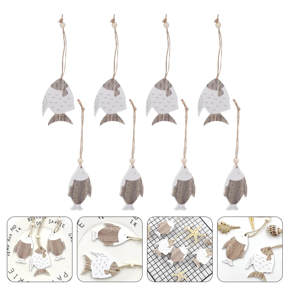 

8Pcs Ocean Theme Wooden Fish Hanging Wall Decor Chic Home Decoration Wall Ornament for Bedroom Study Garden