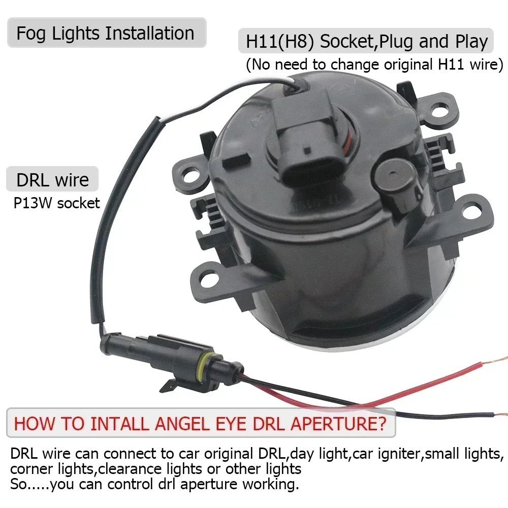 LED Fog Lights PTF for Citroen C4 Picasso, C4 Grand Picasso 2006-2013 Angel Eyes Rings DRL Daytime Running Light 30W with Lens - view 4