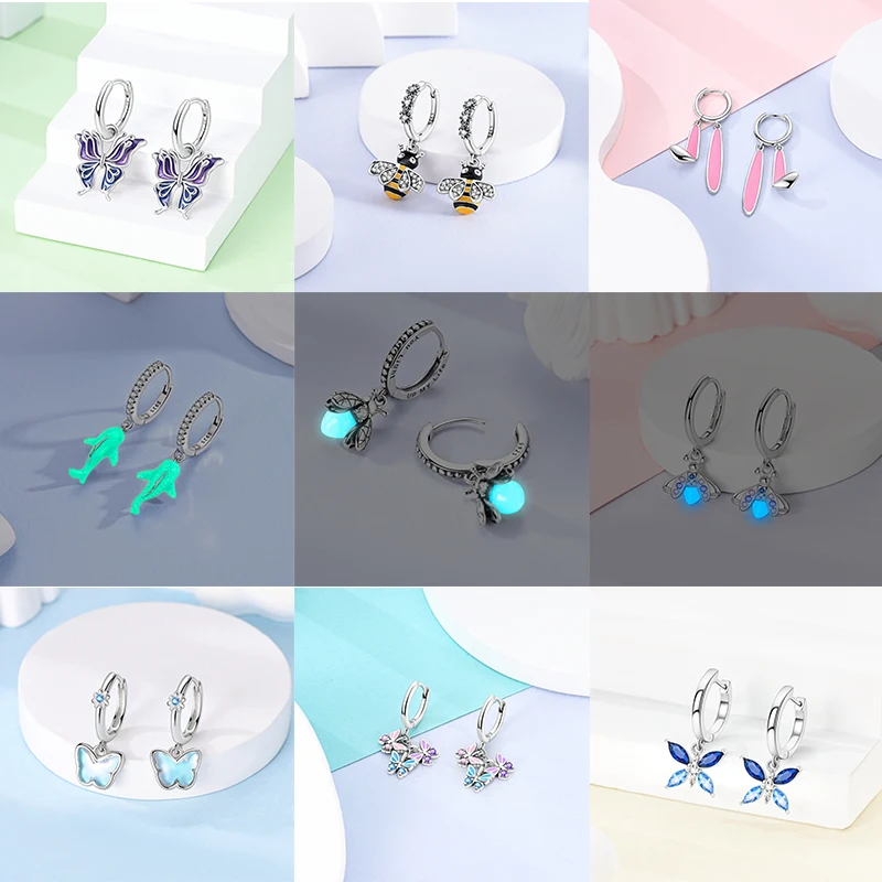 Funkelnde goldene Damen-Creolen aus 925er-Sterlingsilber, Schmetterlings-Ohrringe aus farbigem Zirkonium für Damen, Schmuck, Jahrestagsgeschenk – Detail 8