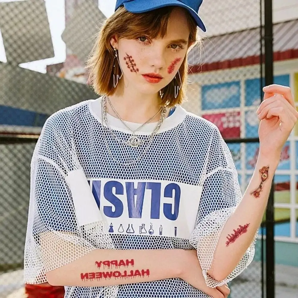 페이스 패치 할로윈 임시 타투 방수 흉터 거미 디자인 타투 스티커 거미 흉터 DIY 실물 같은