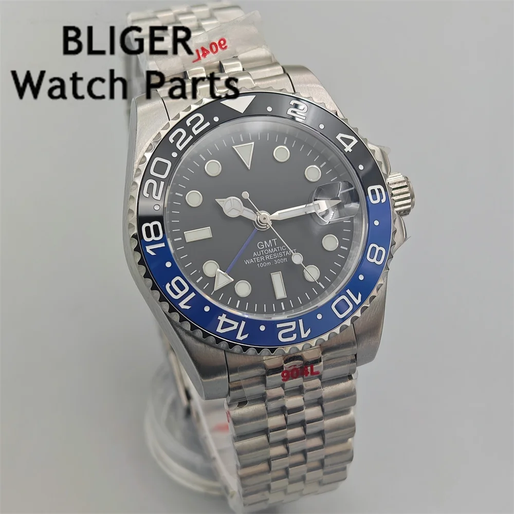 BLIGER GMT Watches Men's Luxury Sapphire Automatic Mechanical Watch 40MM Stainless Steel Waterproof Watch Luminous Ceramic Bezel
