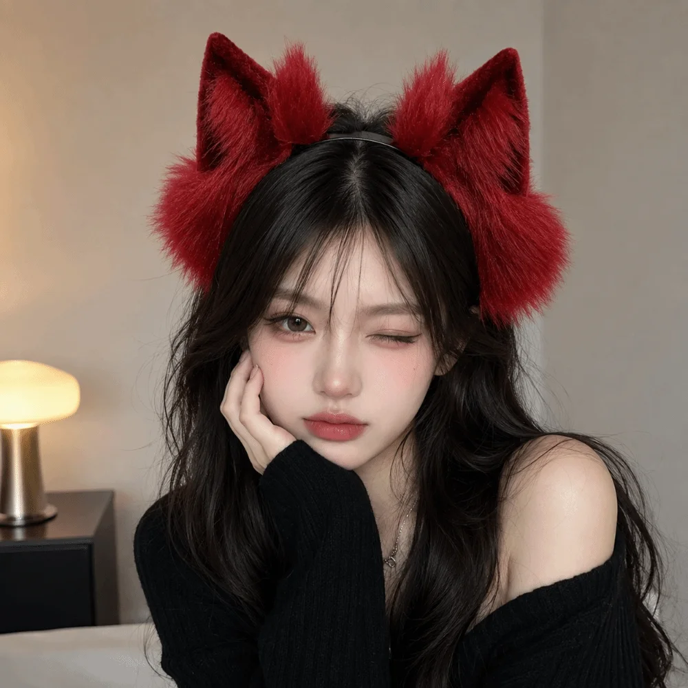 Lolita Faux Fur Cat Ears Headband Fluffy Adjustable Cosplay Headwear Plush Solid Color Animal Hair Hoop Anime