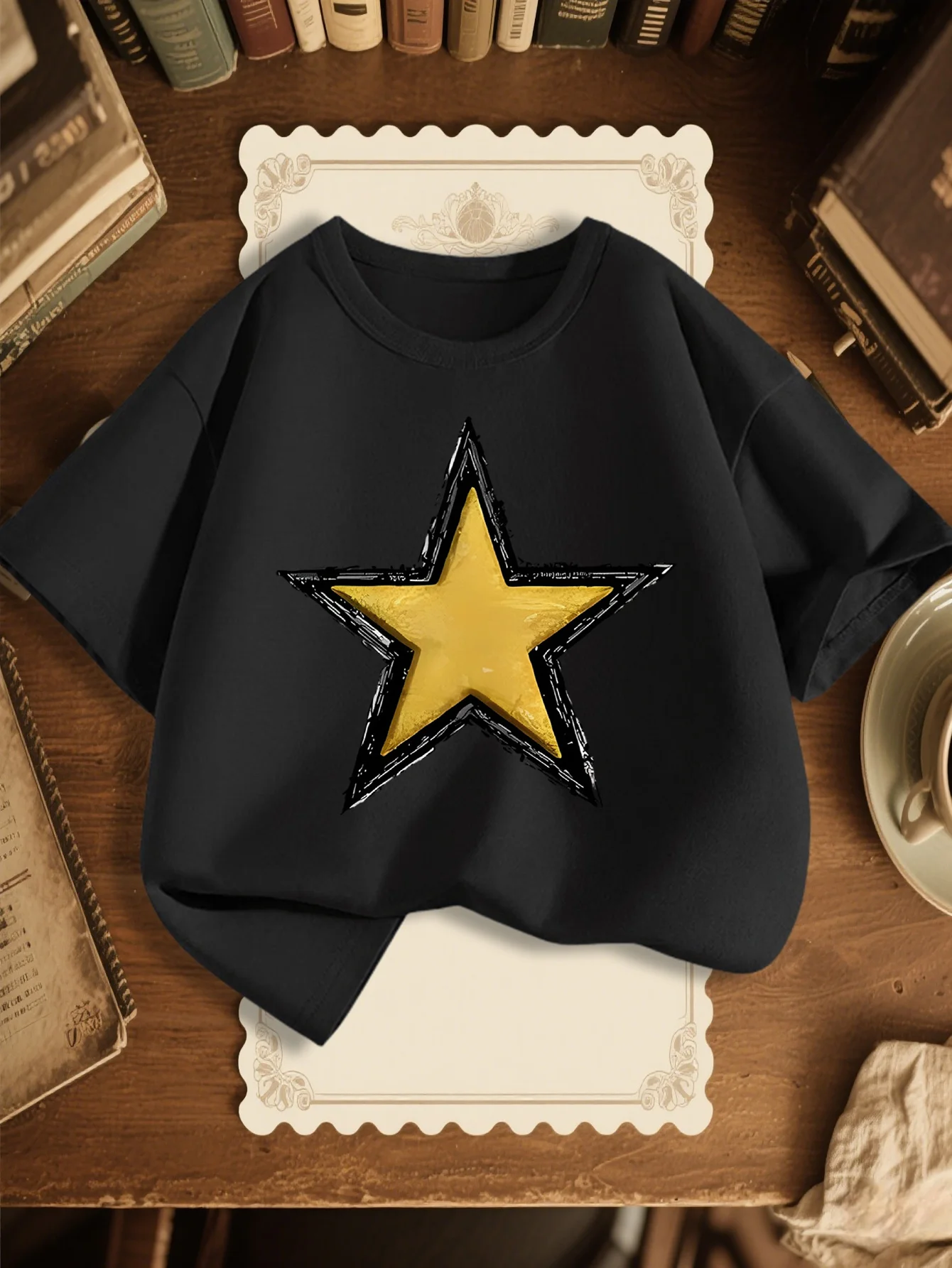 Cute Hand Drawn Yellow Star Print Graphic Kids Tee Boys Girls Family Matching Cotton Crew Neck Short Sleeve Soft Summer Tee