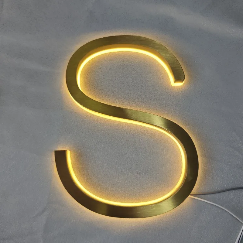 3D Backlit Logo Exterior Shop Front Gold Stainless Reverse Channel Sign Led Light Illuminated Business Logo Letters