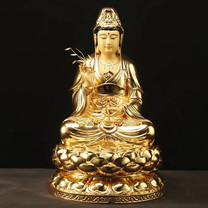 48CM large Buddhist high-grade home patron saint efficacious Talisman Mascot gold gilding Avalokitesvara Guanyin buddha  statue