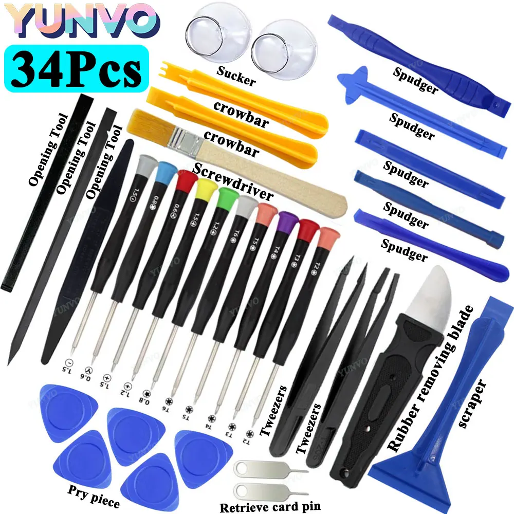 34Pcs Mobile Phone Repair Tools Plastic Pry Bar Blade Opening Screwdriver for Screen iPhone Laptop Computer Disassemble Hand Kit