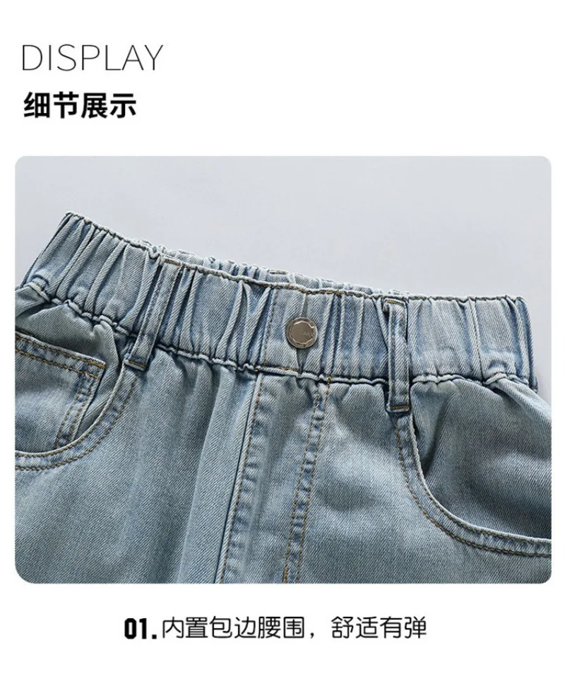 OLEKID Frühlings-Jeans für Mädchen mit Taschen, Kinder-Denim-Hose mit lockerem, elastischem Bund, 4-14 Jahre, Mädchenhose, Babyhose – Detail 2
