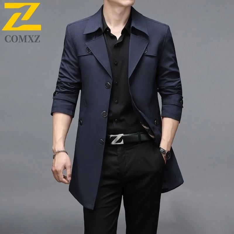 

Мужской облегающий длинный плащ, классическая верхняя одежда, весенне-осенняя деловая повседневная водонепроницаемая ветровка, легкая куртка