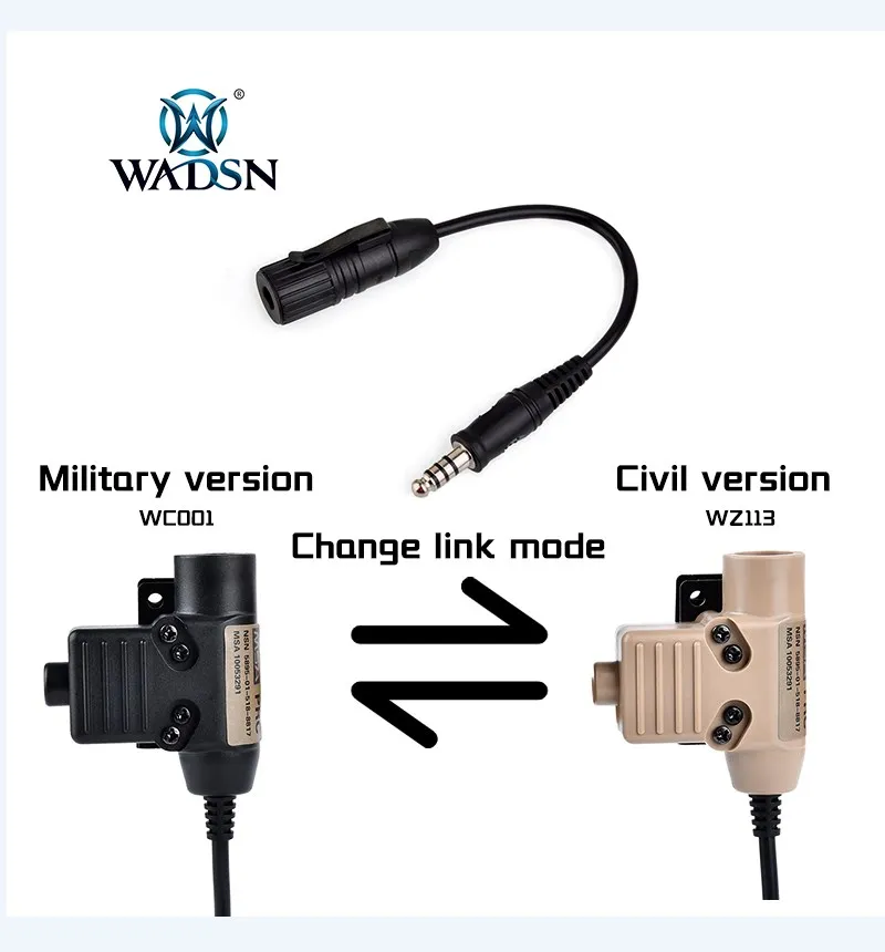 Transfer U94 PTT Or Element Earphone Airsoft Militry Wiring transform Adapter Full Series Headset And PTT Accessories Z145