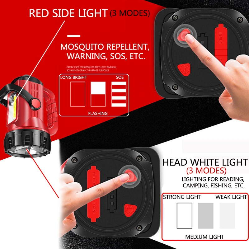 3600mA Power Bank Searchlight Red Light Mosquito Repellent LED + COB Dual Light Source 3 Mode Waterproof Portable Lamp