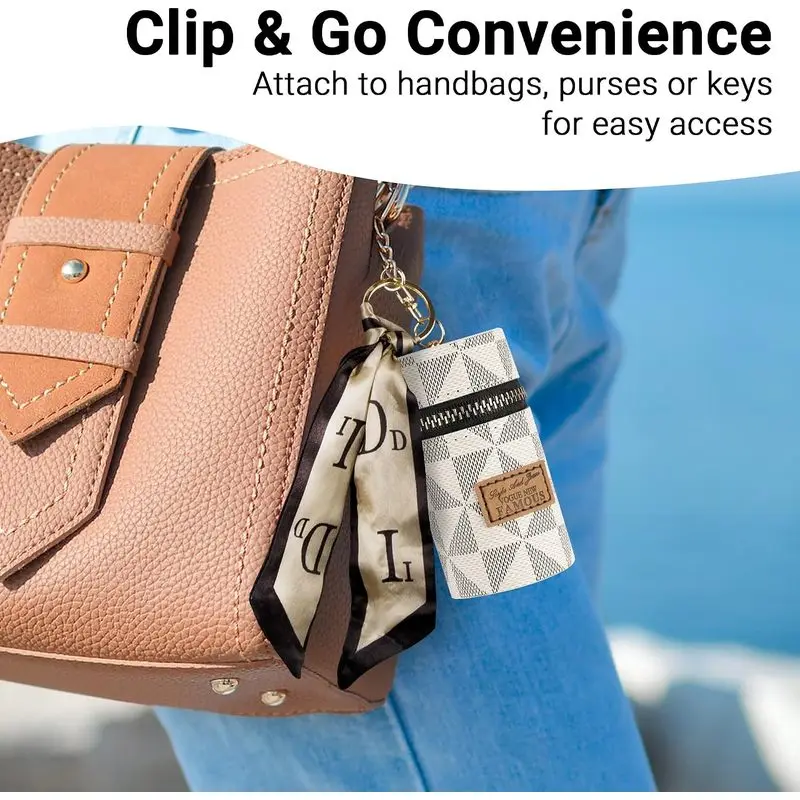 Women's Mini Lipstick Pouch Keychain PU Cylinder Coin Purse with Scarf Charm Zipper Case for Travel Daily Bag image 5