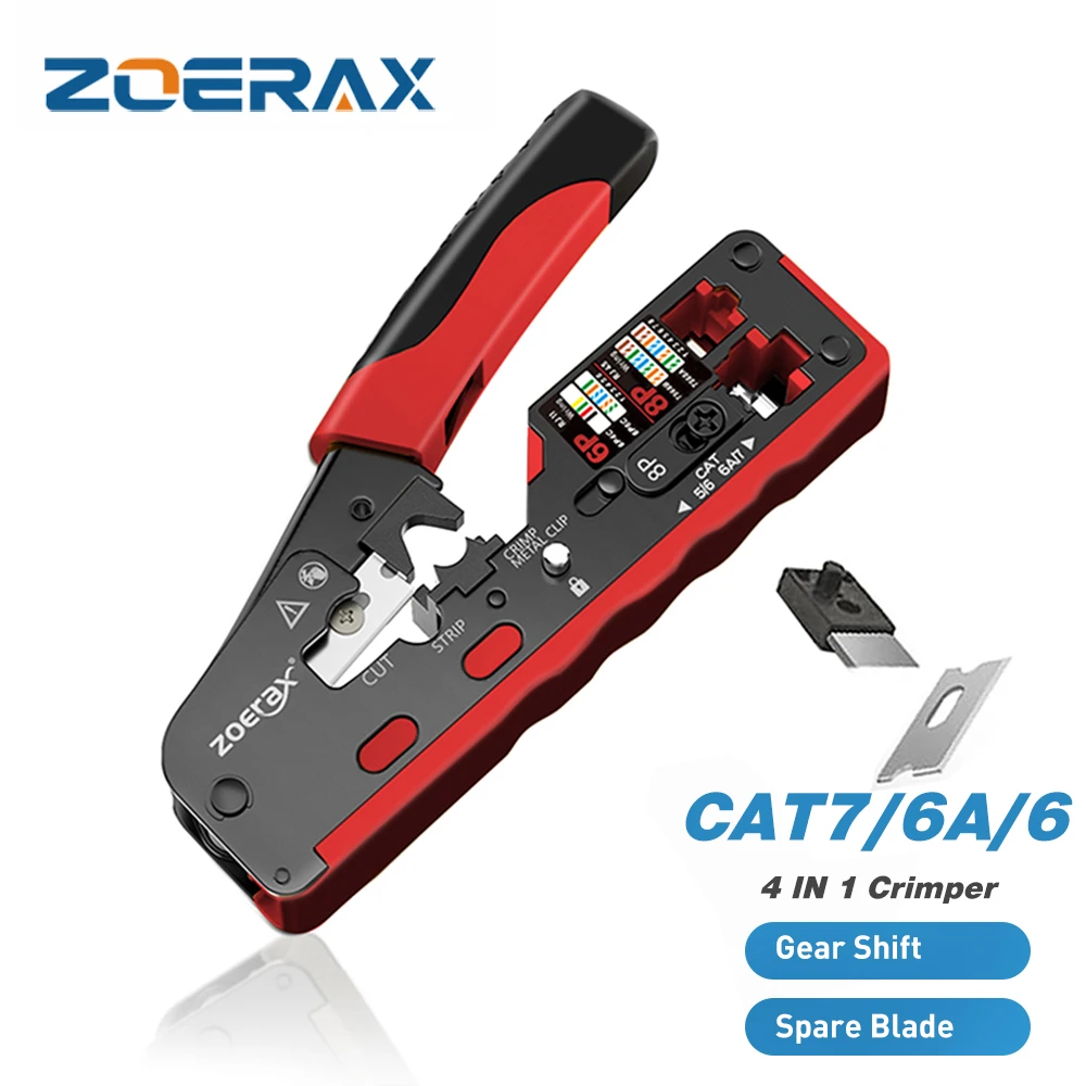 ZoeRax RJ45 Crimping Tool for Cat7 Cat6a Cat6 Cat5e Ethernet Connectors Wire Cutter Ethernet Crimper With Replacement Blade